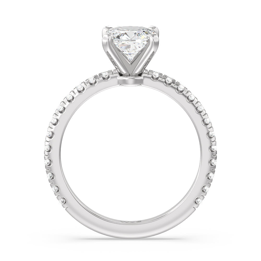 Ara Medi Micro Pave Diamond Engagement Ring with Cushion Cut Diamond in 14KT Platinum view 2
