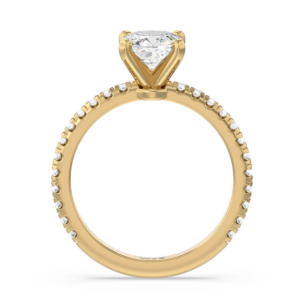 Ara Medi Micro Pave Diamond Engagement Ring with Cushion Cut Diamond in 14KT Yellow Gold view 2
