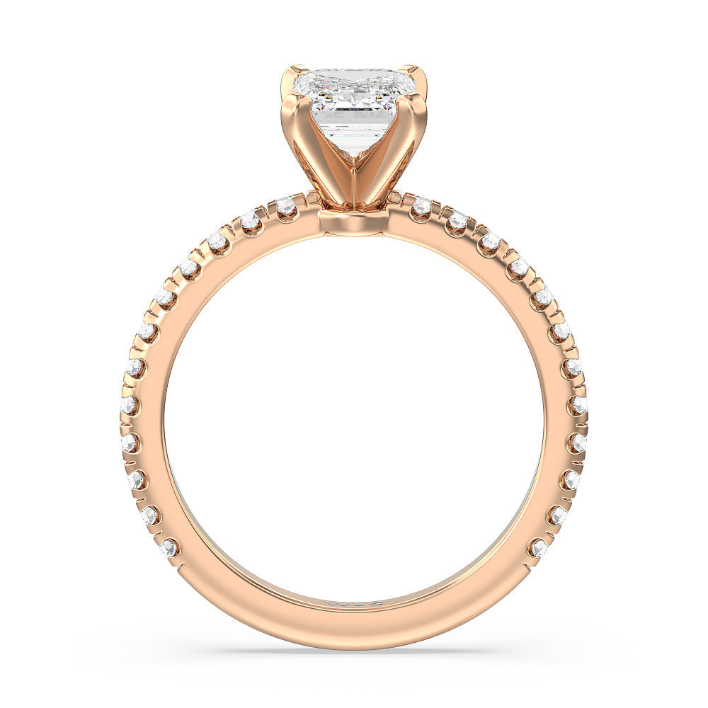 Ara Medi Micro Pave Diamond Engagement Ring with Emerald Cut Diamond in 14KT Rose Gold view 2
