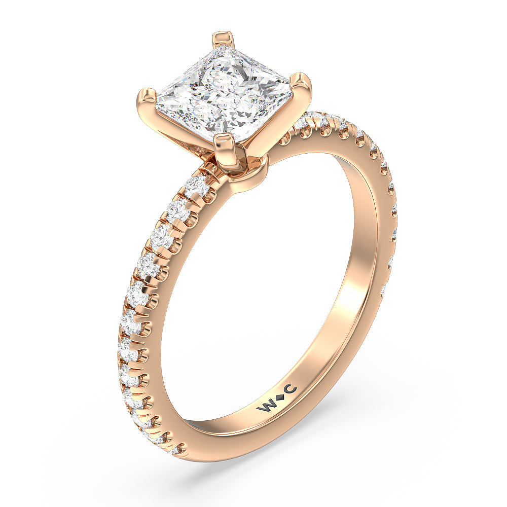 Ara Medi Micro Pave Diamond Engagement Ring with Princess Cut Diamond in 14KT Rose Gold view 3
