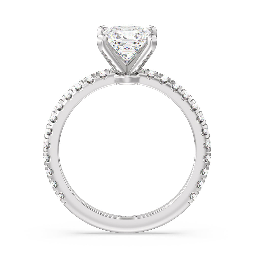 Ara Medi Micro Pave Diamond Engagement Ring with Princess Cut Diamond in 14KT Platinum view 2
