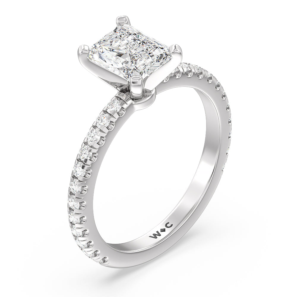 Ara Medi Micro Pave Diamond Engagement Ring with Radiant Cut Diamond in 14KT Platinum view 3
