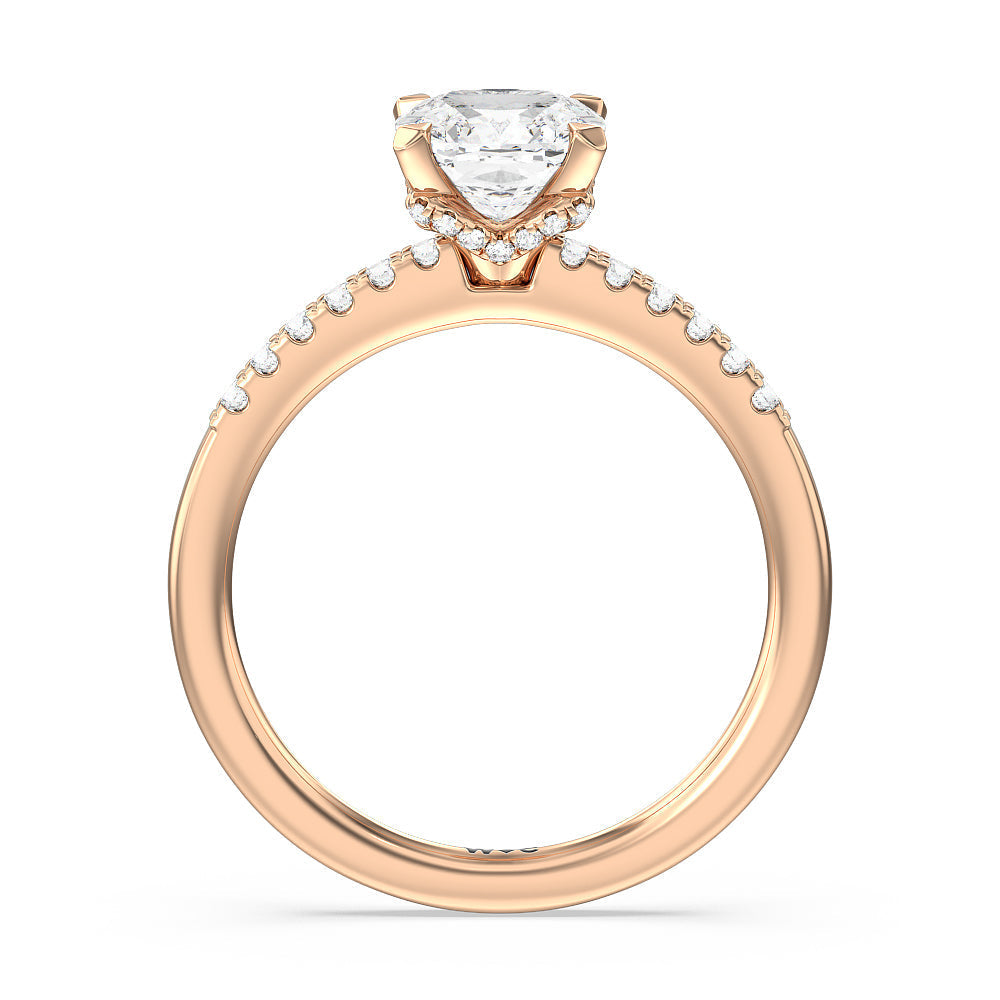 Lyra Hidden Halo Engagement Ring with Cushion Cut Diamond in 14KT Rose Gold view 2
