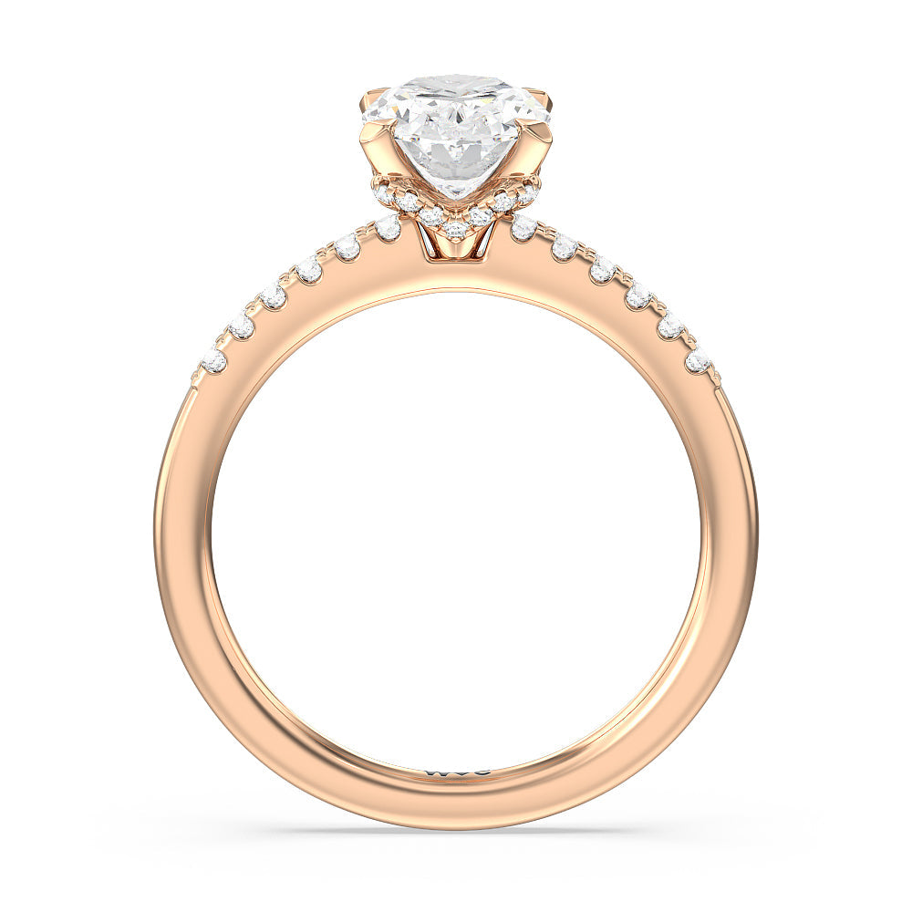 Lyra Hidden Halo Engagement Ring with Oval Cut Diamond in 14KT Rose Gold view 2
