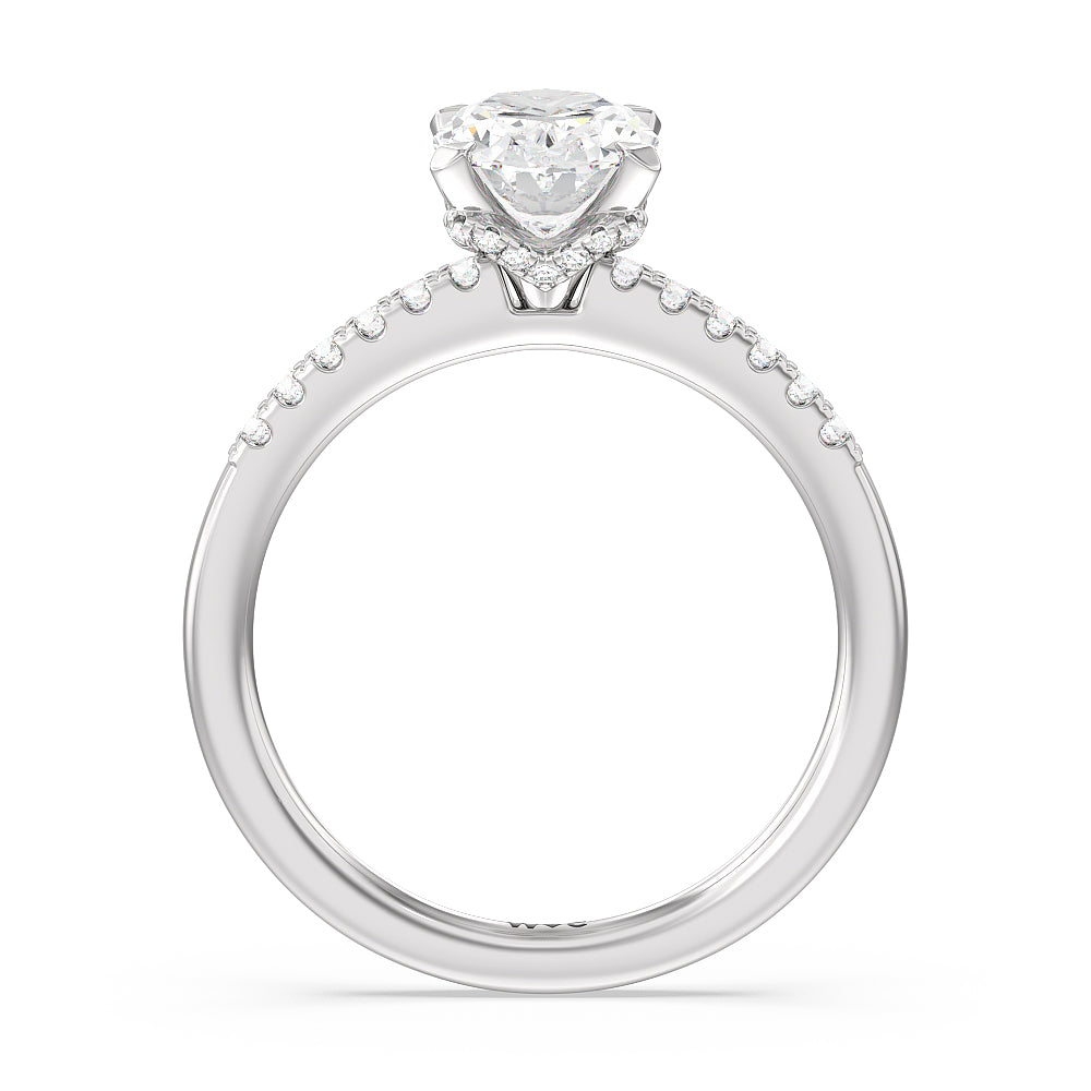 Lyra Hidden Halo Engagement Ring with Oval Cut Diamond in 14KT Platinum view 2
