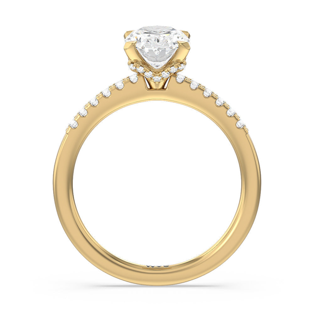 Lyra Hidden Halo Engagement Ring with Oval Cut Diamond in 14KT Yellow Gold view 2
