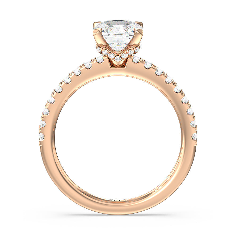 Vela Medi Hidden Halo Engagement Ring with Cushion Cut Diamond in 14KT Rose Gold view 2
