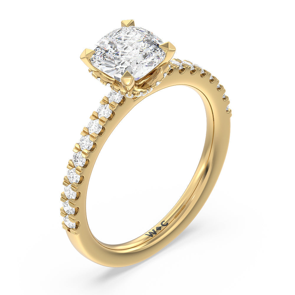 Vela Medi Hidden Halo Engagement Ring with Cushion Cut Diamond in 14KT Yellow Gold view 4
