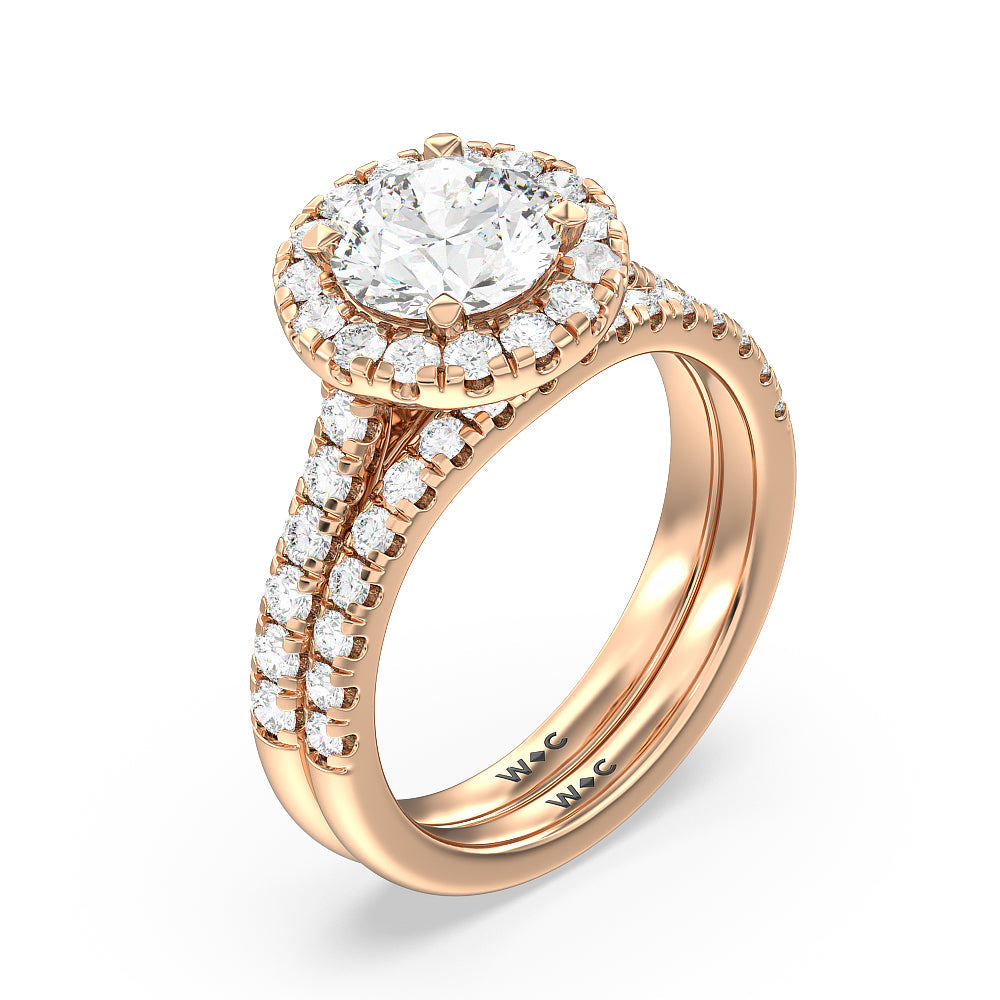 Halo Cathedral Studded Shank Floral Basket Engagement Ring with Emerald Cut Diamond in 14KT Rose Gold view 4

