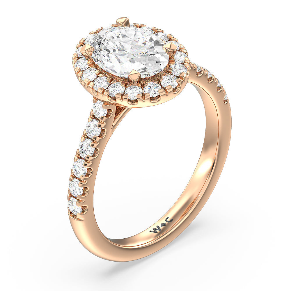 Halo Cathedral Studded Shank Floral Basket Engagement Ring with Oval Cut Diamond in 14KT Rose Gold view 3
