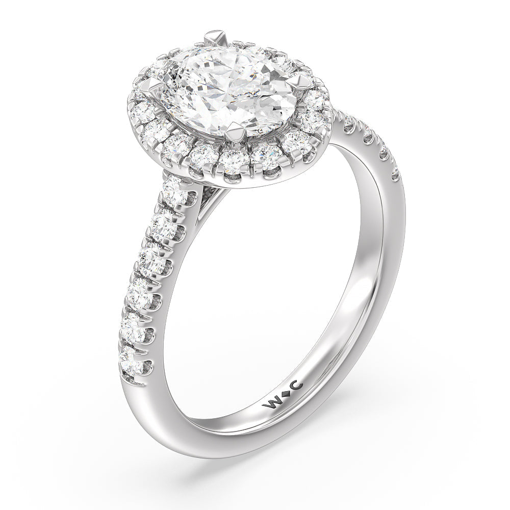 Halo Cathedral Studded Shank Floral Basket Engagement Ring with Oval Cut Diamond in 14KT Platinum view 3
