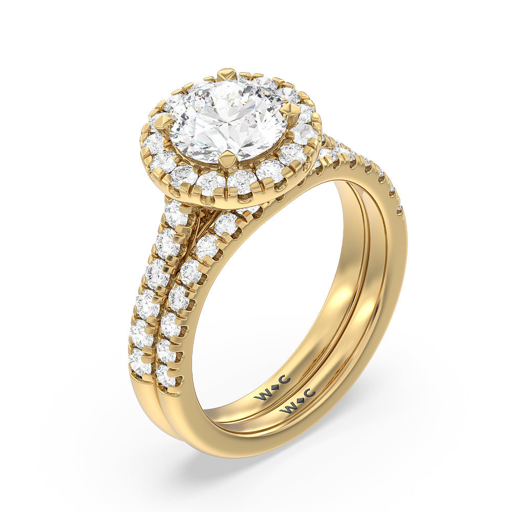 Halo Cathedral Studded Shank Floral Basket Engagement Ring with Radiant Cut Diamond in 14KT Yellow Gold view 4
