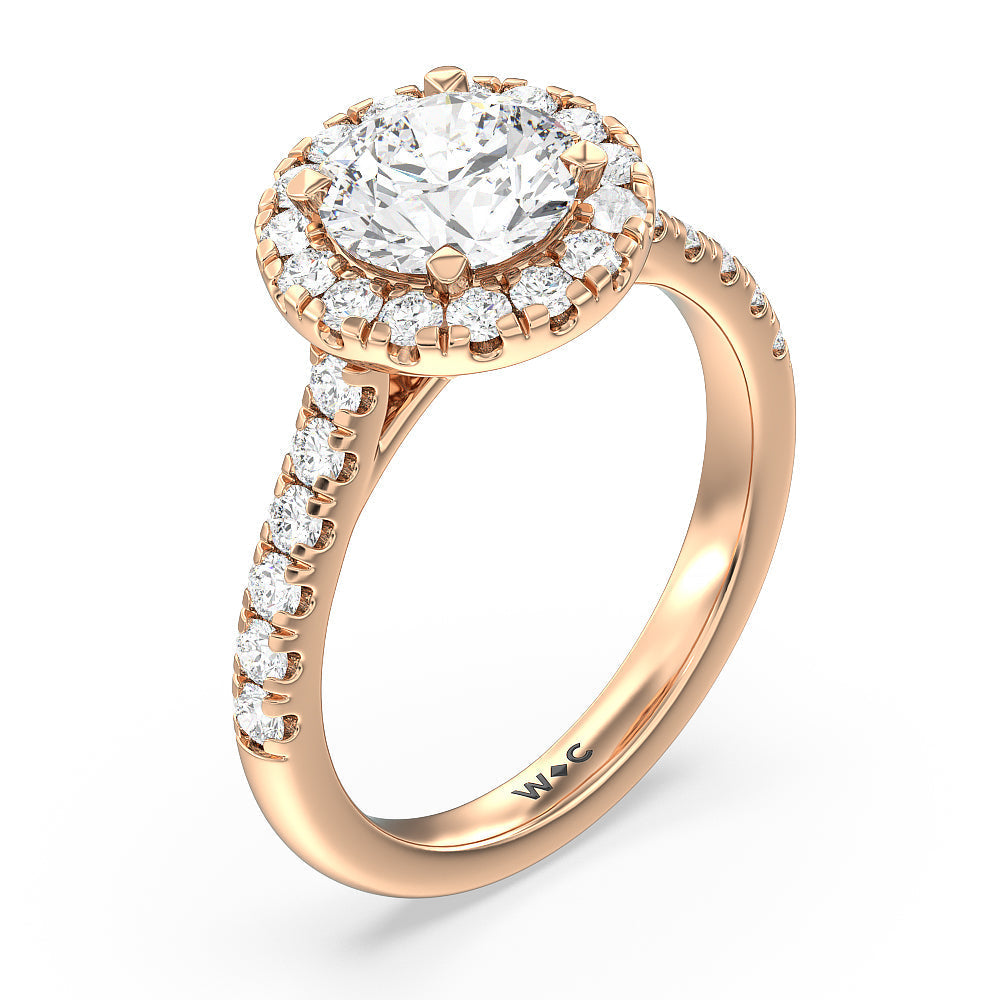 Halo Cathedral Studded Shank Floral Basket Engagement Ring with Round Cut Diamond in 14KT Rose Gold view 3
