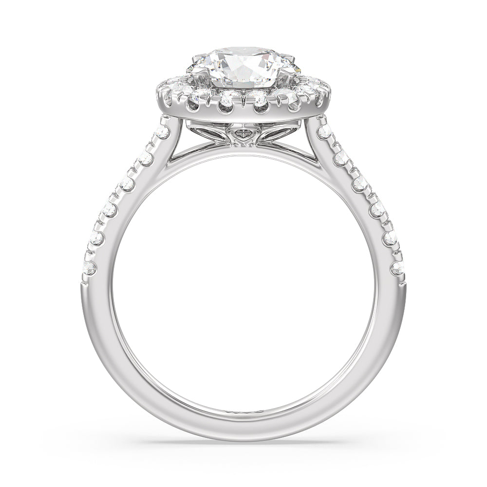 Halo Cathedral Studded Shank Floral Basket Engagement Ring with Round Cut Diamond in 14KT Platinum view 2
