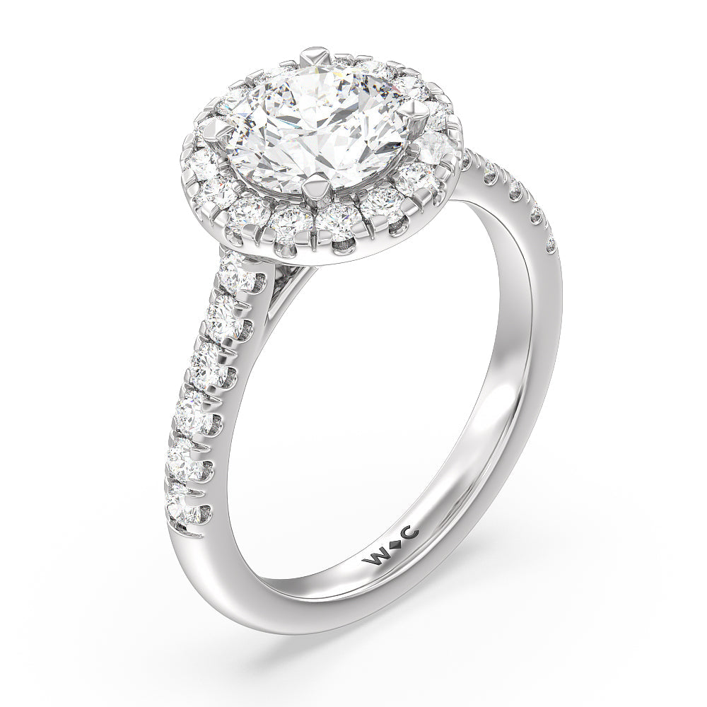Halo Cathedral Studded Shank Floral Basket Engagement Ring with Round Cut Diamond in 14KT Platinum view 3
