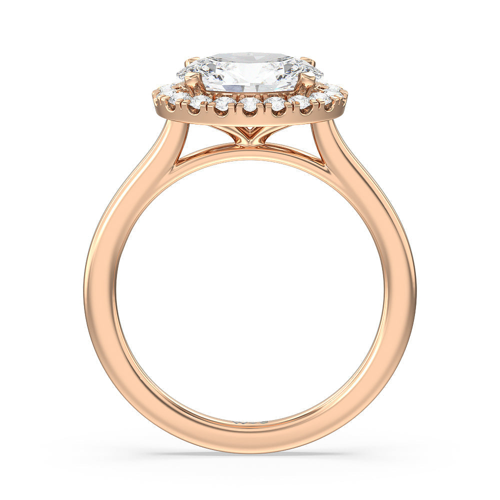 West Oval Cut East West Halo Cathedral Engagement Ring with Lab Grown Diamond in 14KT Rose Gold view 2
