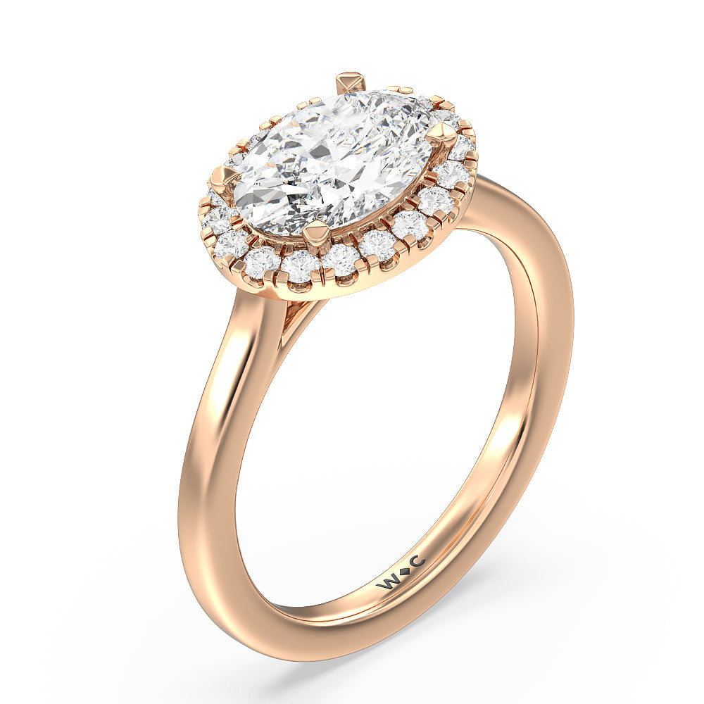 West Oval Cut East West Halo Cathedral Engagement Ring with Lab Grown Diamond in 14KT Rose Gold view 3
