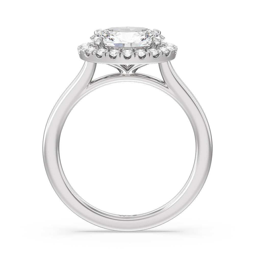 West Oval Cut East West Halo Cathedral Engagement Ring with Lab Grown Diamond in 14KT Platinum view 2
