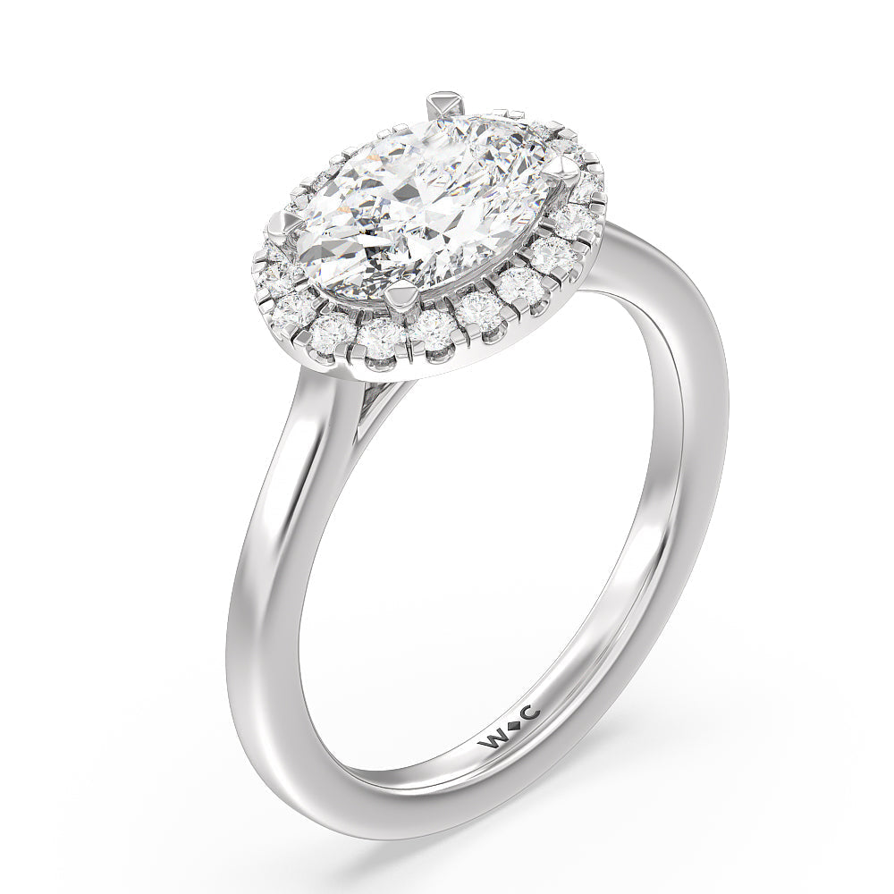 West Oval Cut East West Halo Cathedral Engagement Ring with Lab Grown Diamond in 14KT Platinum view 3
