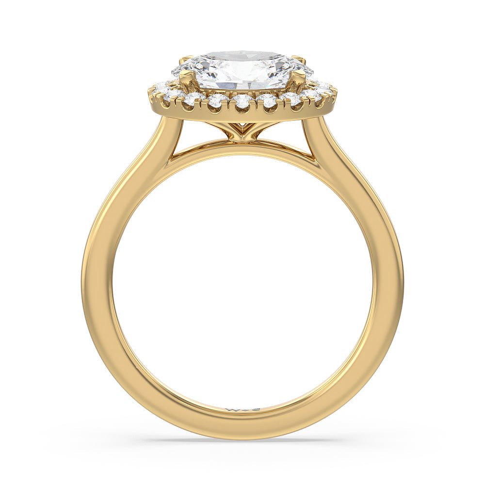 West Oval Cut East West Halo Cathedral Engagement Ring with Lab Grown Diamond in 14KT Yellow Gold view 2
