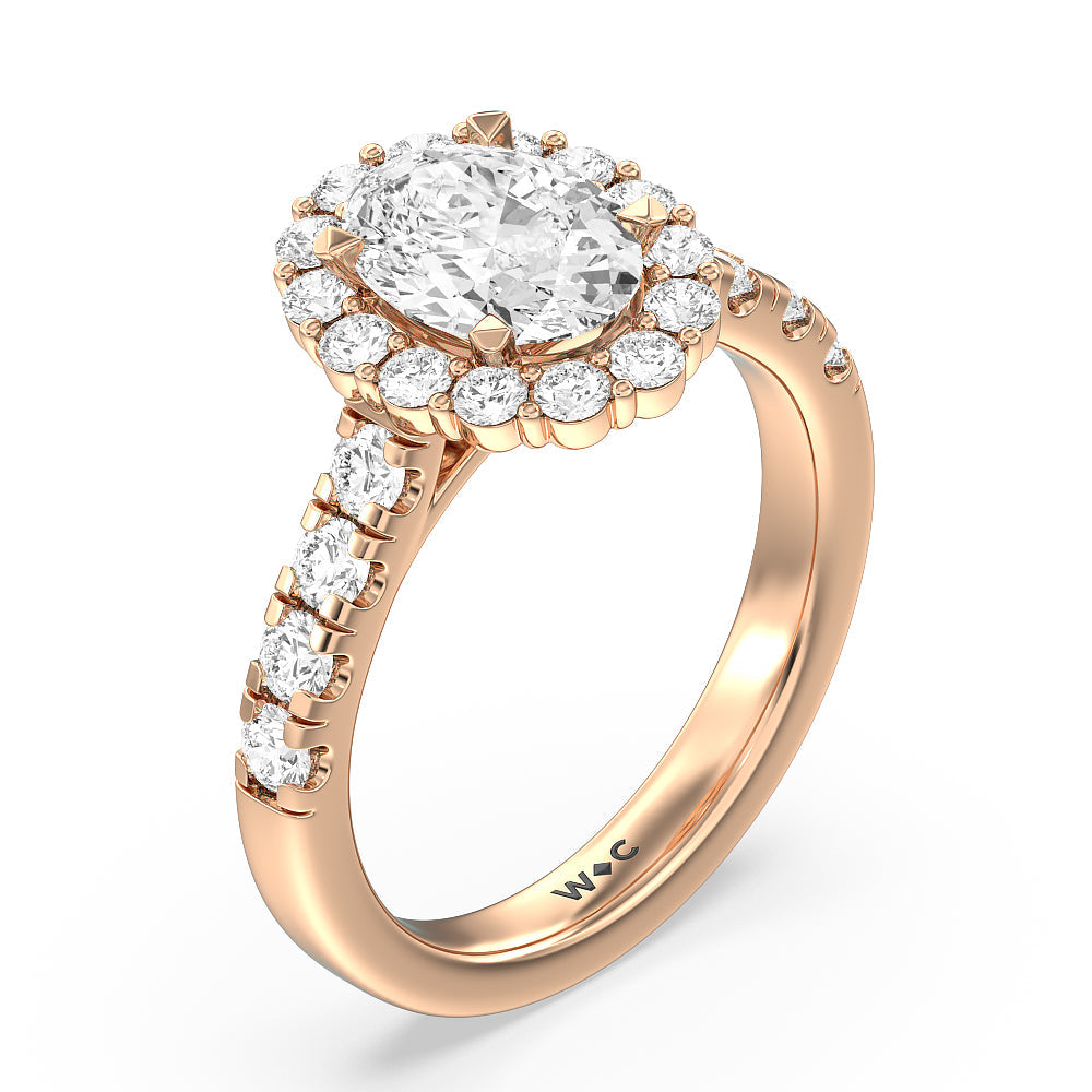 Broad Halo Cathedral Engagement Ring with Oval Cut Diamond in 14KT Rose Gold view 3
