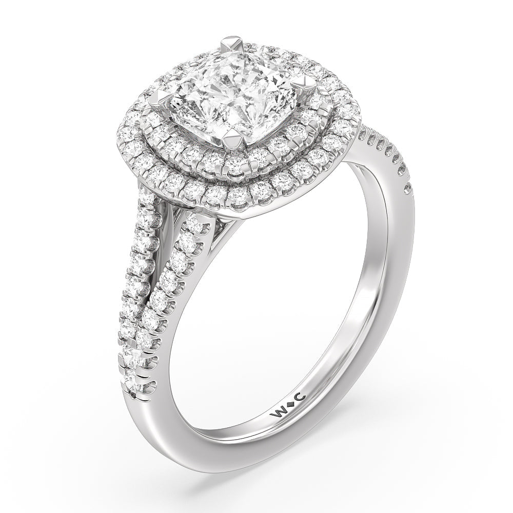 Cushion Cut Double Halo Split Shank Cathedral Engagement Ring with Lab Grown Diamond in 14KT Platinum view 3
