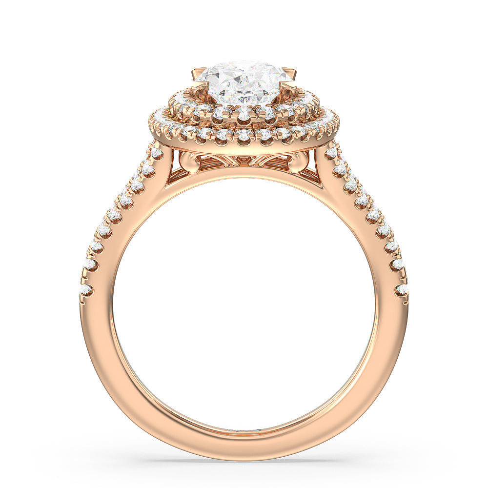 Oval Cut Double Halo Split Shank Cathedral Engagement Ring with Lab Grown Diamond in 14KT Rose Gold view 2
