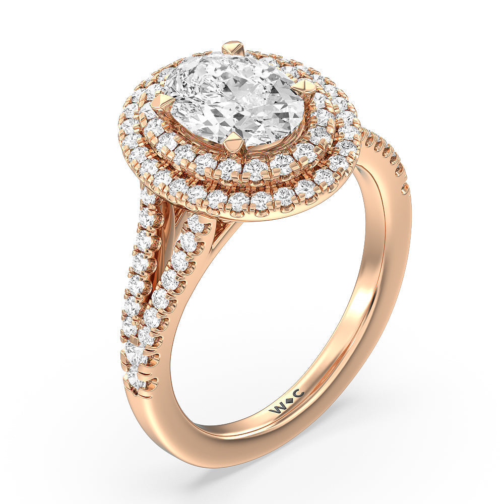 Oval Cut Double Halo Split Shank Cathedral Engagement Ring with Lab Grown Diamond in 14KT Rose Gold view 3
