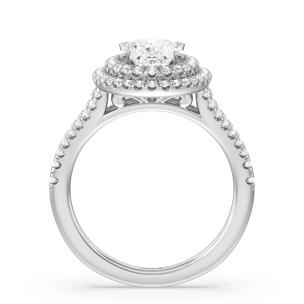 Oval Cut Double Halo Split Shank Cathedral Engagement Ring with Lab Grown Diamond in 14KT Platinum view 2
