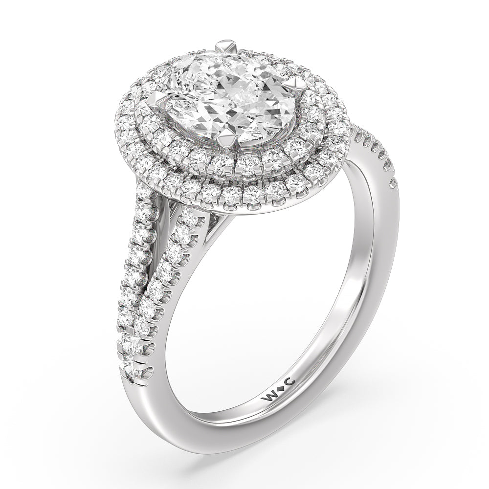 Oval Cut Double Halo Split Shank Cathedral Engagement Ring with Lab Grown Diamond in 14KT Platinum view 3
