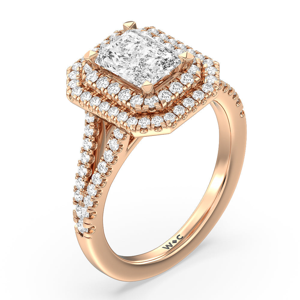 Radiant Cut Double Halo Split Shank Cathedral Engagement Ring with Lab Grown Diamond in 14KT Rose Gold view 3

