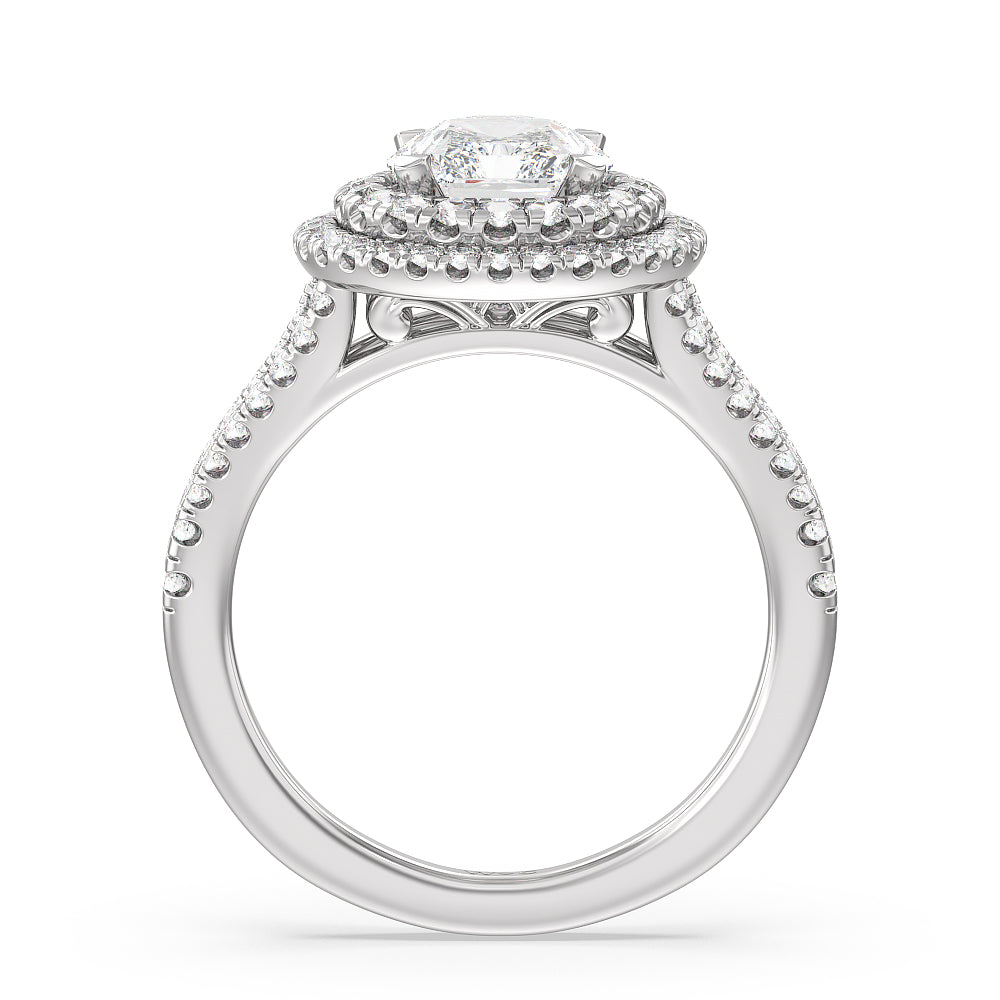 Radiant Cut Double Halo Split Shank Cathedral Engagement Ring with Lab Grown Diamond in 14KT Platinum view 2
