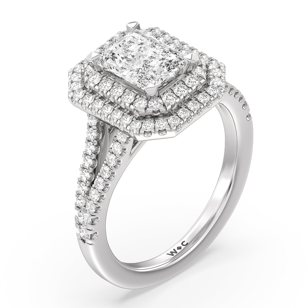 Radiant Cut Double Halo Split Shank Cathedral Engagement Ring with Lab Grown Diamond in 14KT Platinum view 3
