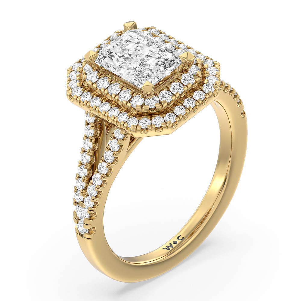 Radiant Cut Double Halo Split Shank Cathedral Engagement Ring with Lab Grown Diamond in 14KT Yellow Gold view 3
