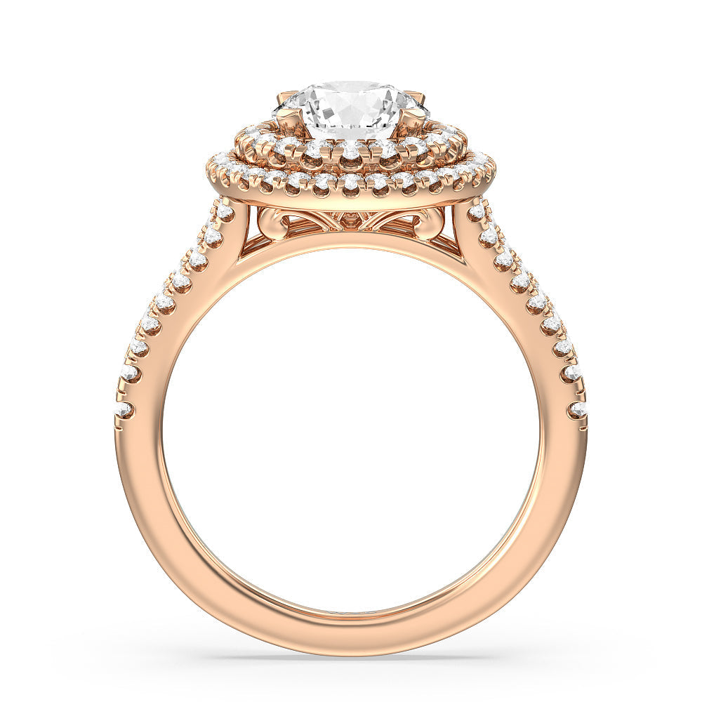 Round Cut Double Halo Split Shank Cathedral Engagement Ring with Lab Grown Diamond in 14KT Rose Gold view 2
