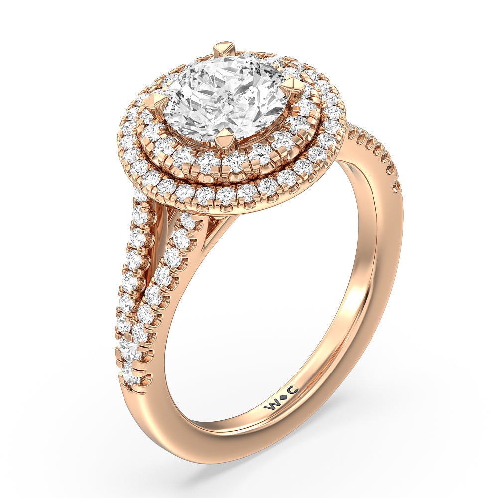 Round Cut Double Halo Split Shank Cathedral Engagement Ring with Lab Grown Diamond in 14KT Rose Gold view 3
