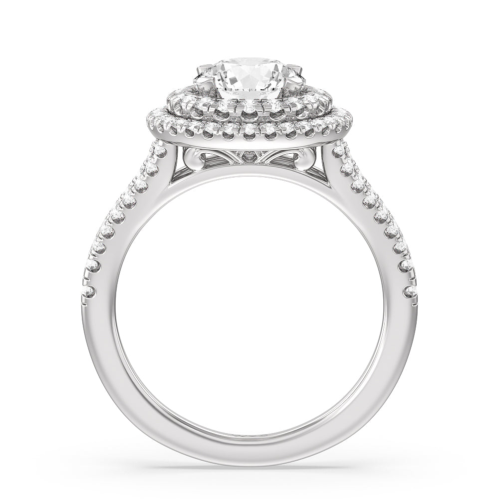 Round Cut Double Halo Split Shank Cathedral Engagement Ring with Lab Grown Diamond in 14KT Platinum view 2
