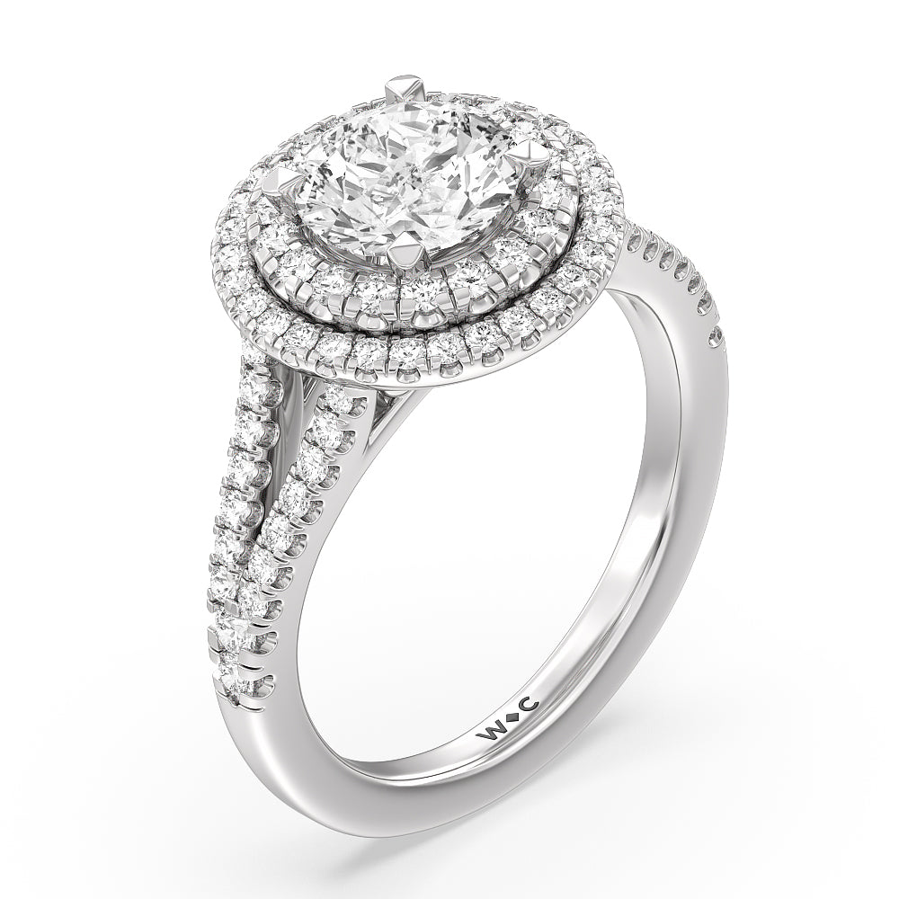 Round Cut Double Halo Split Shank Cathedral Engagement Ring with Lab Grown Diamond in 14KT Platinum view 3

