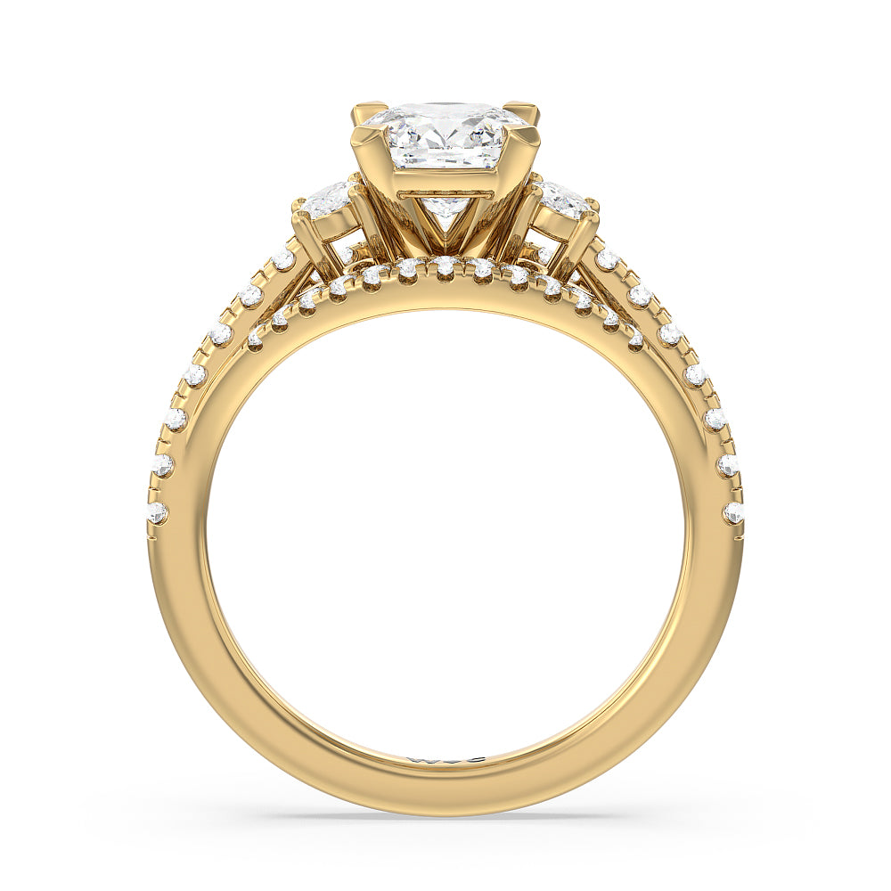 Side Stone Bridge Accent Engagement Ring with Cushion Cut Diamond in 14KT Yellow Gold view 2
