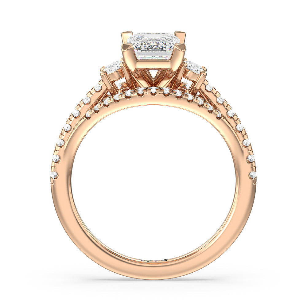 Side Stone Bridge Accent Engagement Ring with Emerald Cut Diamond in 14KT Rose Gold view 2
