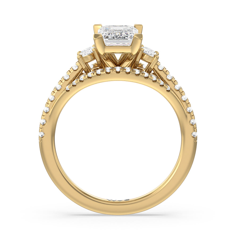 Side Stone Bridge Accent Engagement Ring with Emerald Cut Diamond in 14KT Yellow Gold view 2
