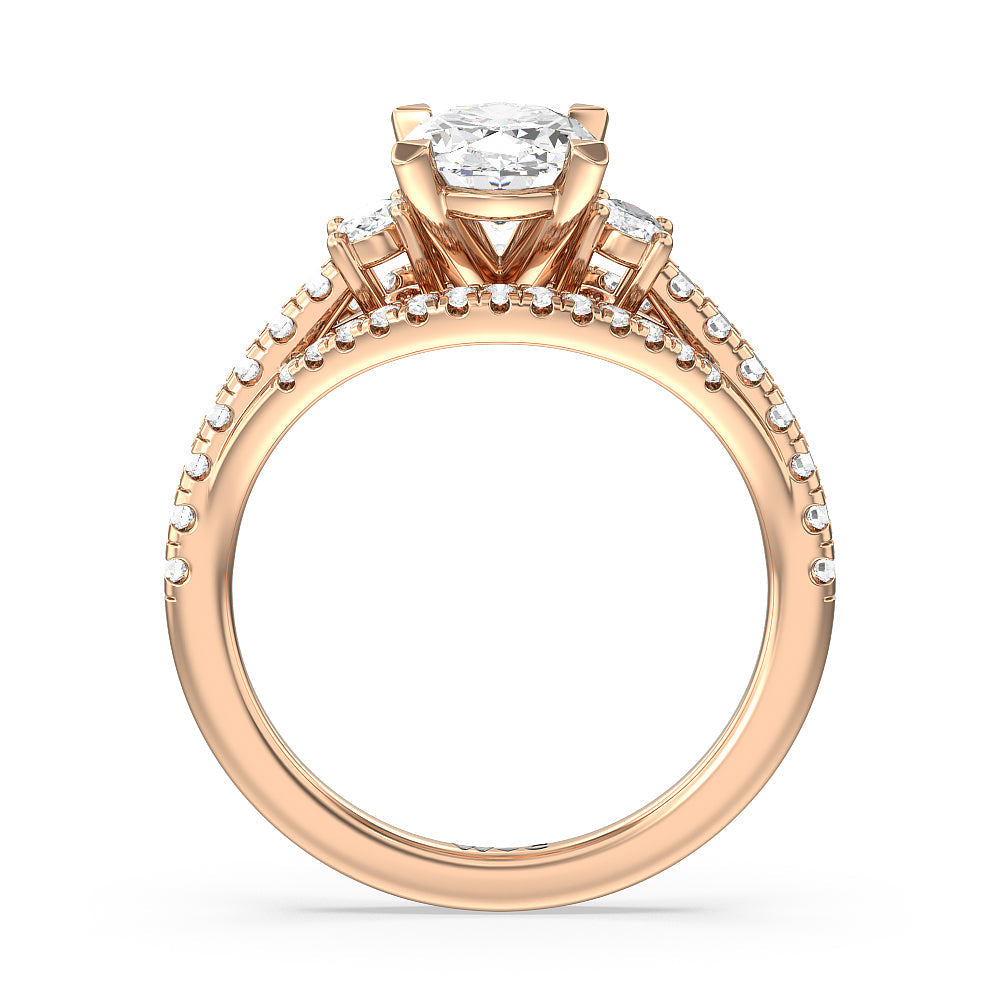Side Stone Bridge Accent Engagement Ring with Oval Cut Diamond in 14KT Rose Gold view 2
