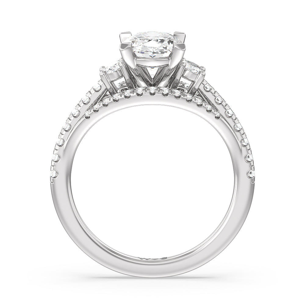 Side Stone Bridge Accent Engagement Ring with Oval Cut Diamond in 14KT Platinum view 2
