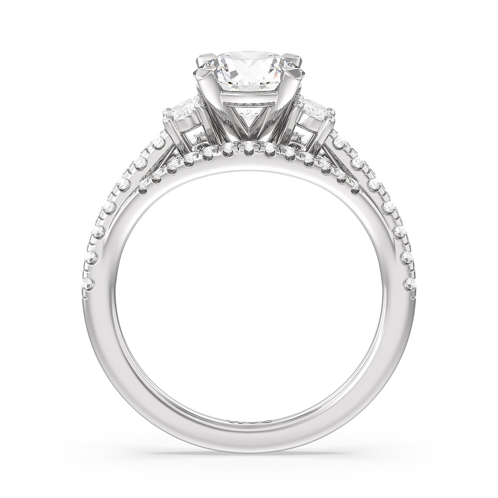 Side Stone Bridge Accent Engagement Ring with Round Cut Diamond in 14KT Platinum view 2
