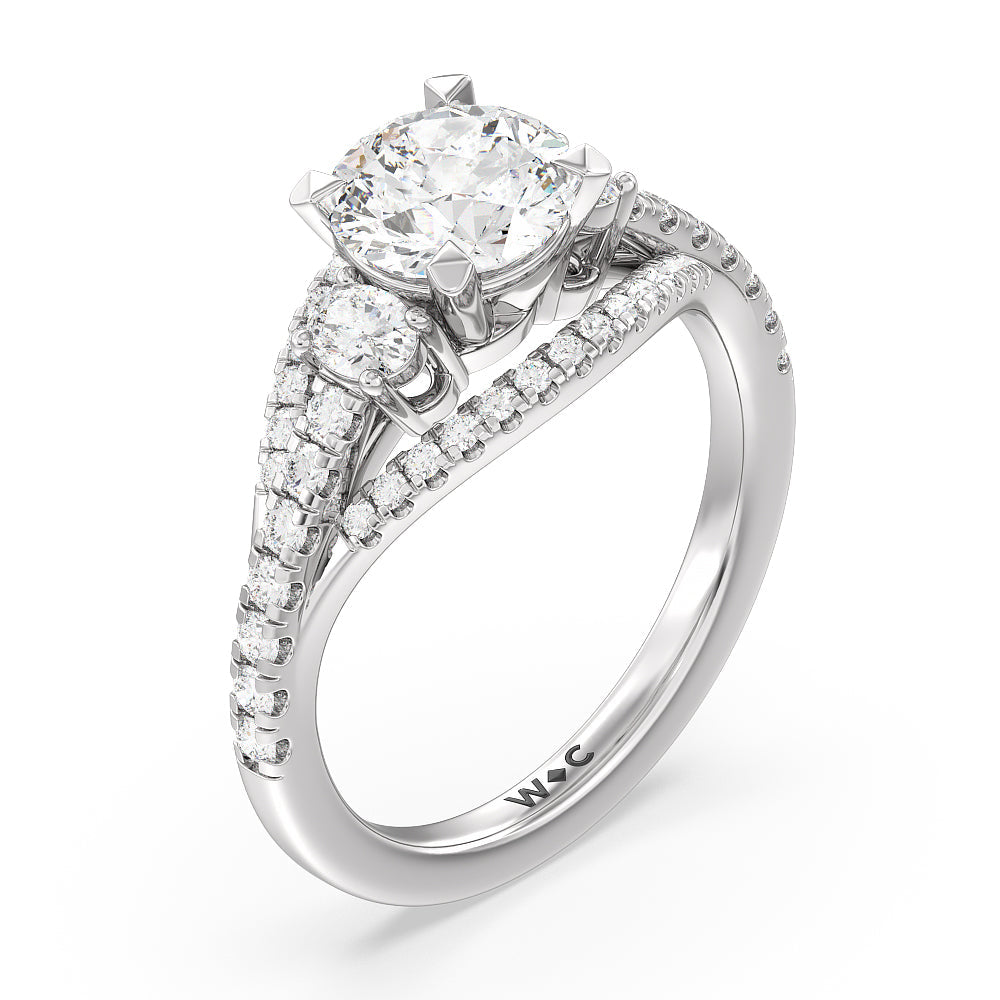 Side Stone Bridge Accent Engagement Ring with Round Cut Diamond in 14KT Platinum view 3
