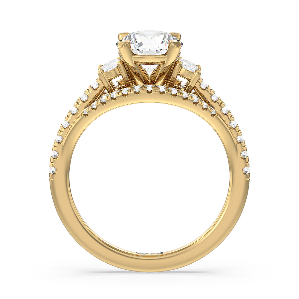 Side Stone Bridge Accent Engagement Ring with Round Cut Diamond in 14KT Yellow Gold view 2
