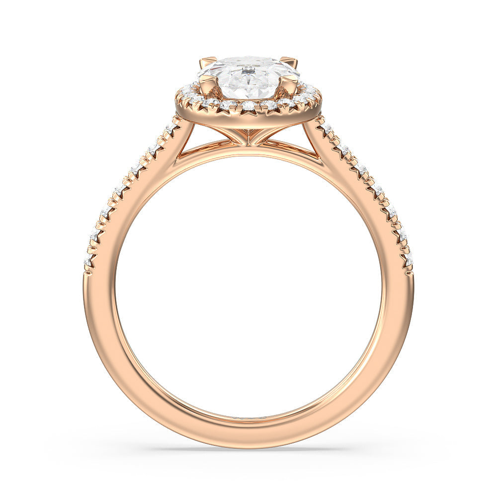 Oval Cut Halo Cathedral Studded Engagement Ring with Lab Grown Diamond in 14KT Rose Gold view 2

