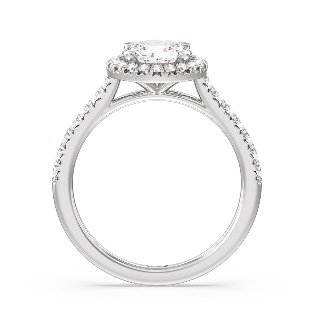 Halo Cathedral Studded Engagement Ring with Round Cut Diamond in 14KT Platinum view 2
