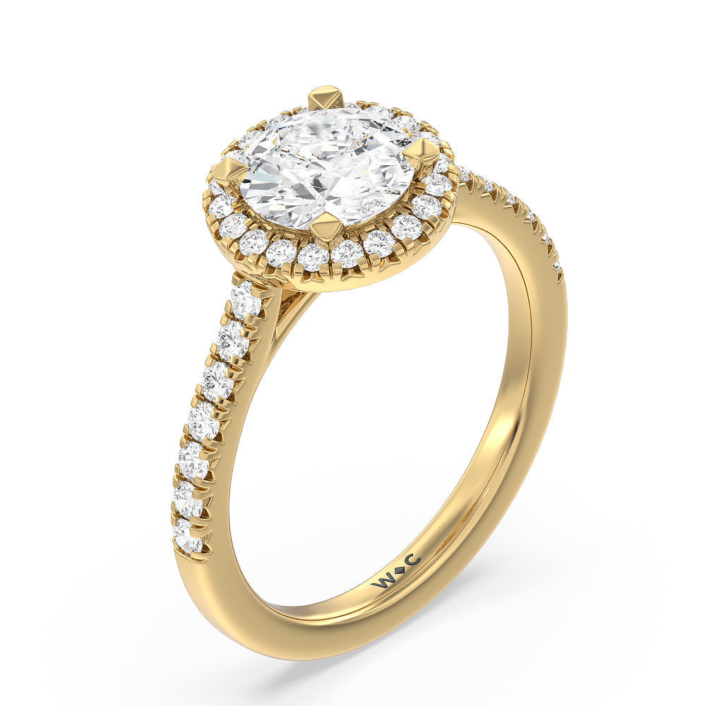Halo Cathedral Studded Engagement Ring with Round Cut Diamond in 14KT Yellow Gold view 3
