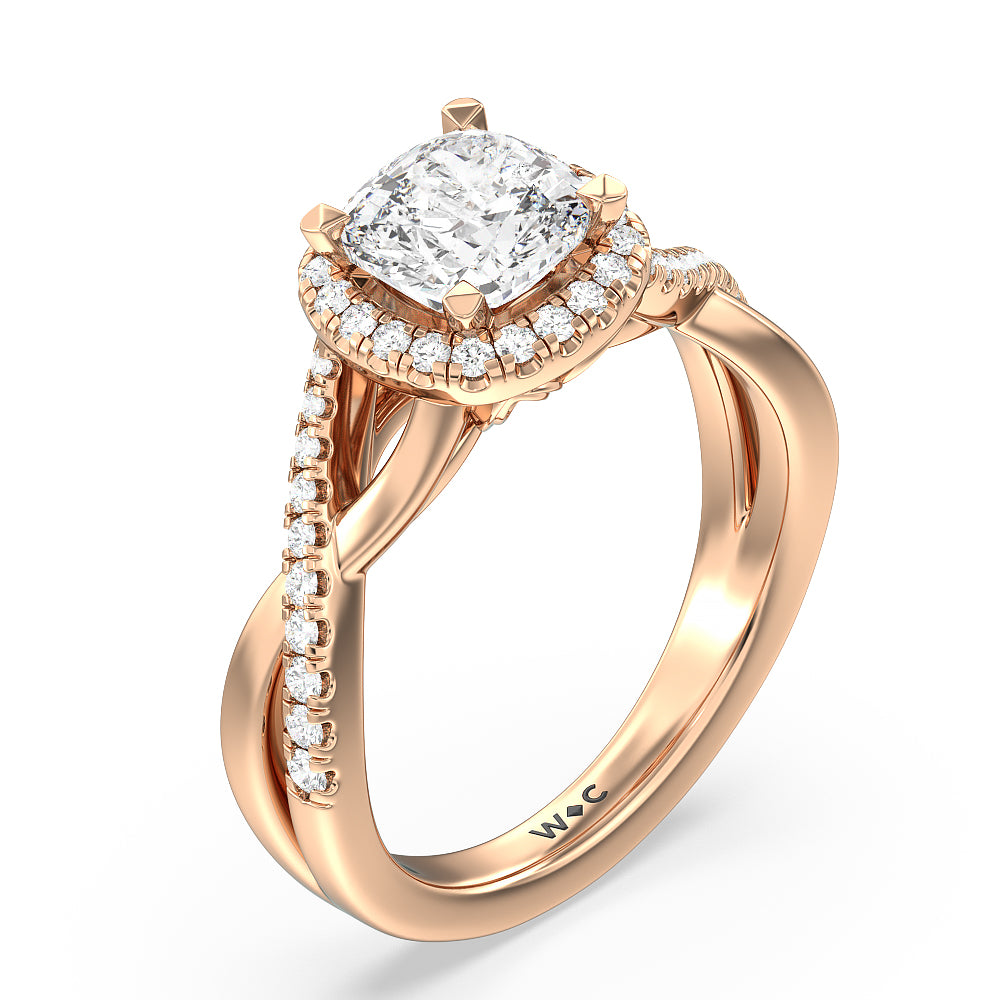 Cushion Cut Crossover Split Cathedral Halo Engagement Ring with Lab Grown Diamond in 14KT Rose Gold view 3
